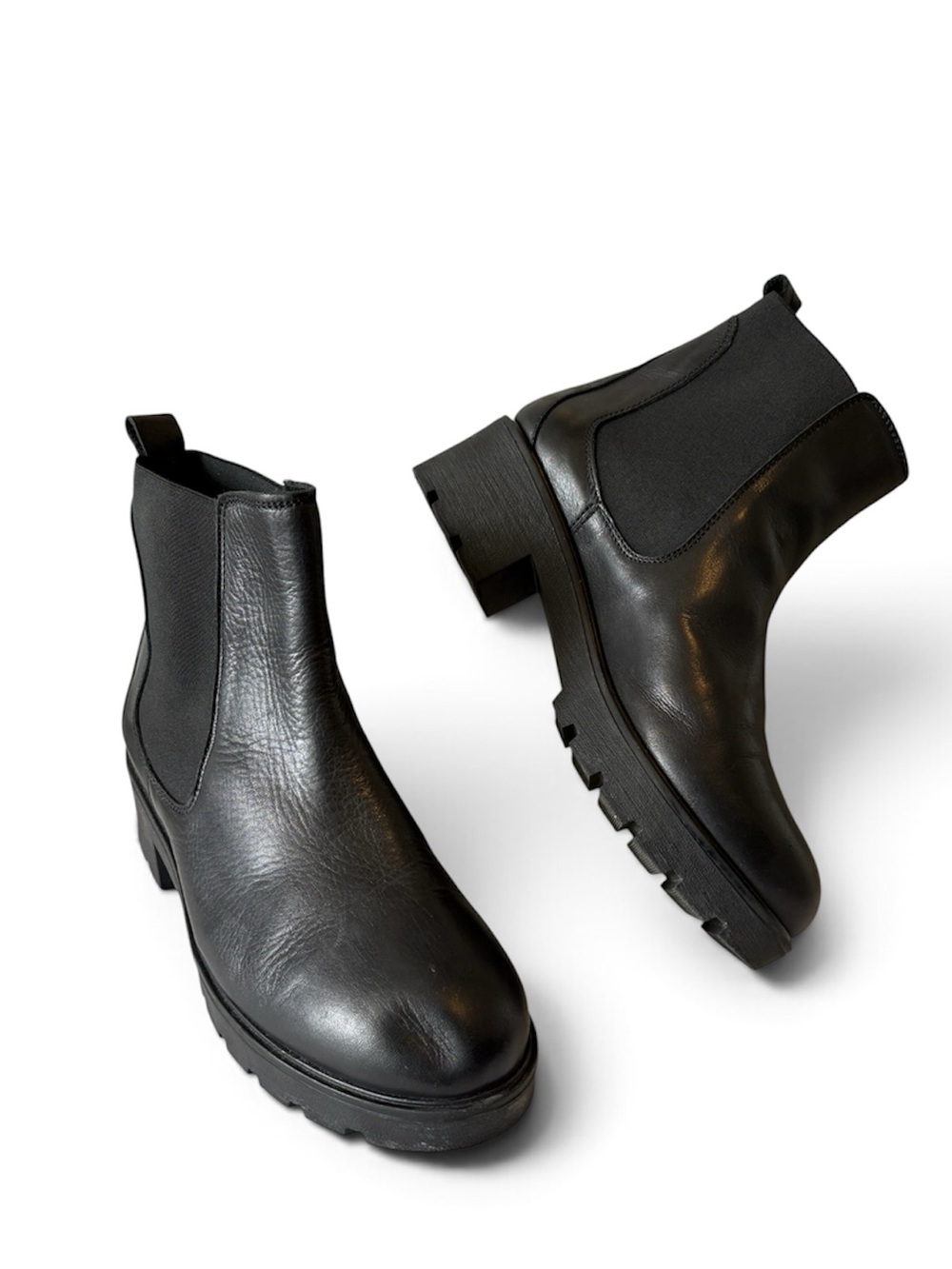 Enzo Tesoti Chelsea Leather Ankle Boots Sz 10 Black Chunky Platform Fall Winter